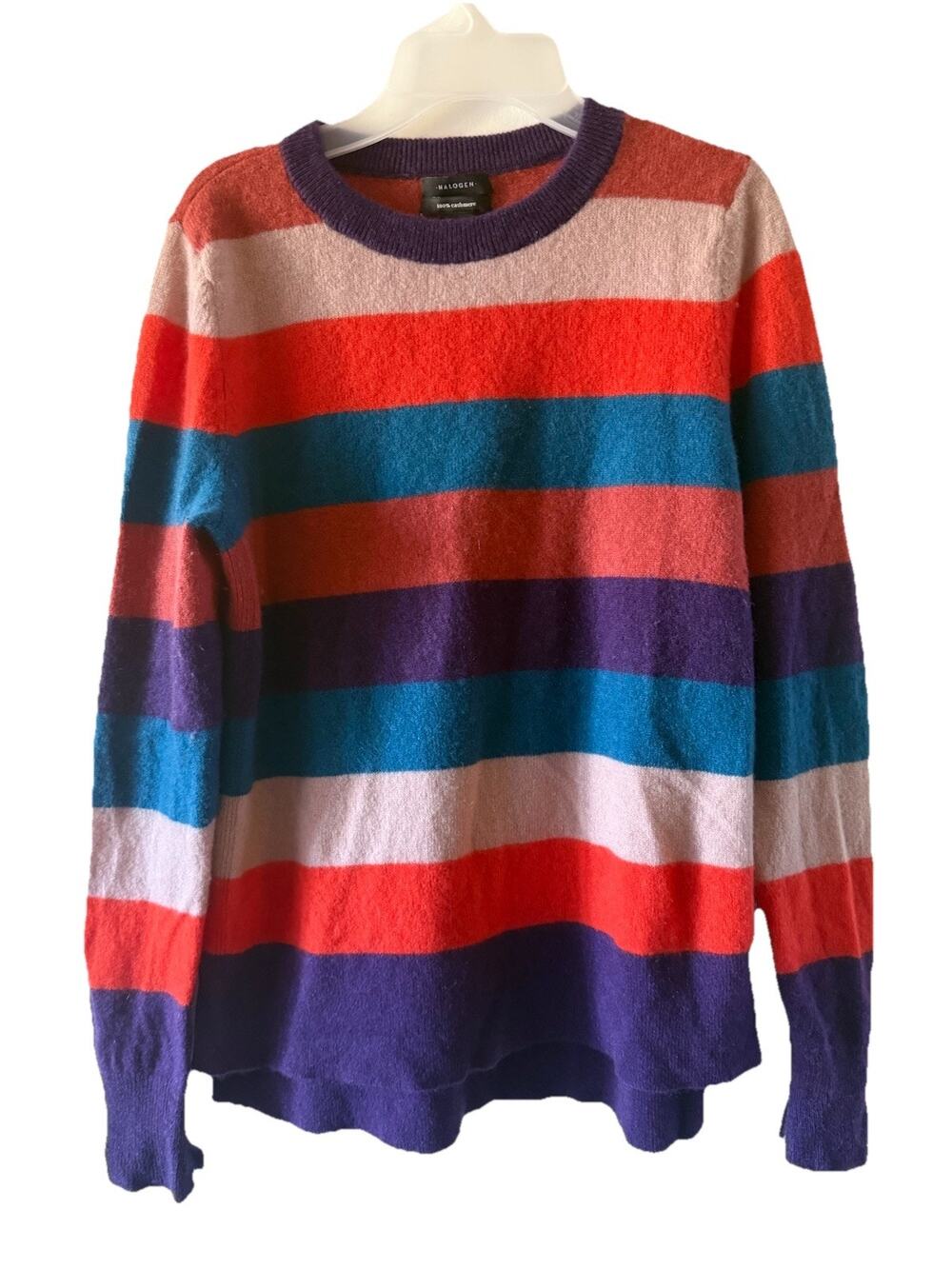 Halogen 100% Cashmere Striped Sweater Women's Medium Multi Color Crewneck